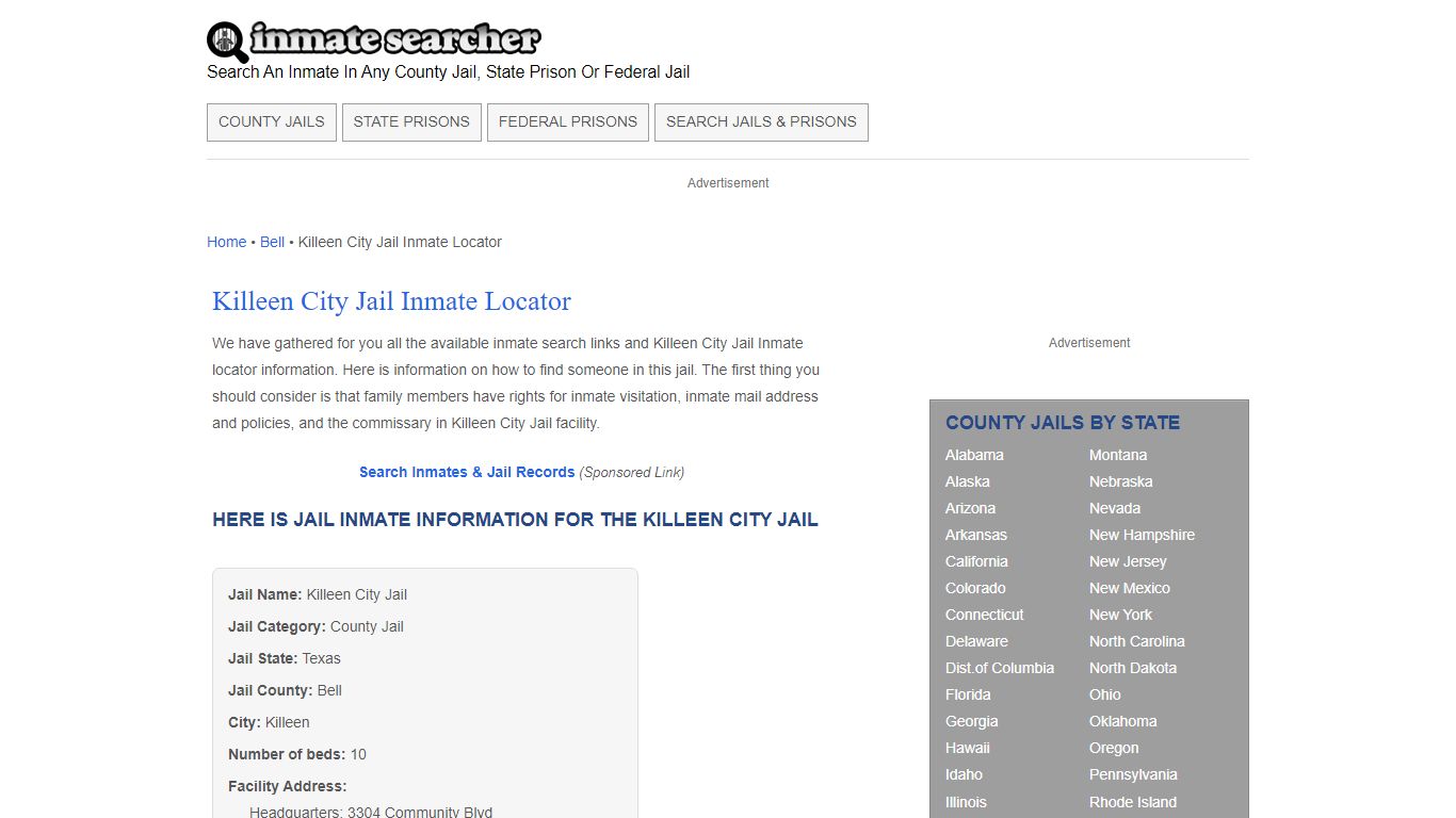 Killeen City Jail Inmate Locator - Inmate Searcher